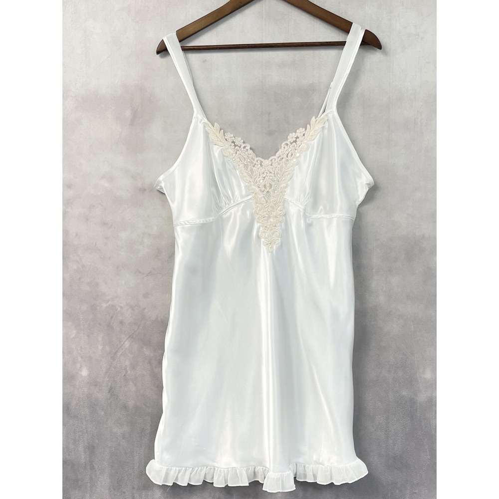 Linea Donatella Slip Dress Chemise XL Bridal Satin Lace Coquette Lingerie Dainty